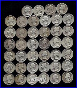 ONE ROLL OF WASHINGTON QUARTERS (1940-49) 90% Silver (40 Coins) LOT J55