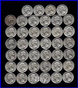 ONE ROLL OF WASHINGTON QUARTERS (1940-49) 90% Silver (40 Coins) LOT J72