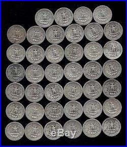 ONE ROLL OF WASHINGTON QUARTERS (1940-49) 90% Silver (40 Coins) LOT J72