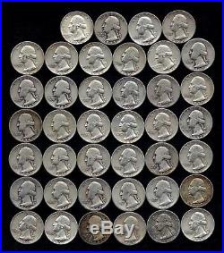 ONE ROLL OF WASHINGTON QUARTERS (1940-59) 90% Silver (40 Coins) LOT E03