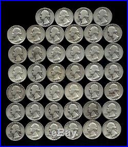 ONE ROLL OF WASHINGTON QUARTERS (1940-59) 90% Silver (40 Coins) LOT P99