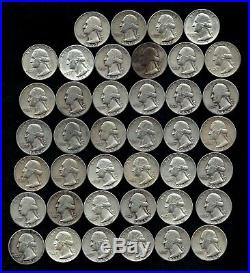 ONE ROLL OF WASHINGTON QUARTERS (1940-64) 90% Silver (40 Coins) LOT B38