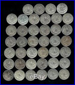 ONE ROLL OF WASHINGTON QUARTERS (1940-64) 90% Silver (40 Coins) LOT B38