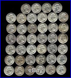ONE ROLL OF WASHINGTON QUARTERS (1940-64) 90% Silver (40 Coins) LOT L63