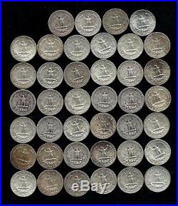 ONE ROLL OF WASHINGTON QUARTERS (1940-64) 90% Silver (40 Coins) LOT L63
