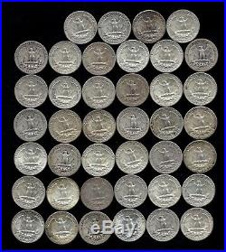 ONE ROLL OF WASHINGTON QUARTERS (1940-64) 90% Silver (40 Coins) LOT L64