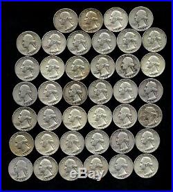 ONE ROLL OF WASHINGTON QUARTERS (1940-64) 90% Silver (40 Coins) LOT T93