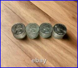 ONE ROLL OF WASHINGTON QUARTERS (1940s-60s) 90% SILVER (40 COINS)
