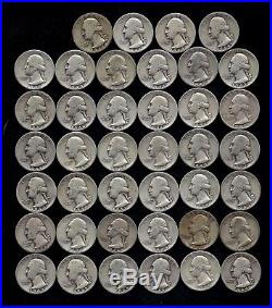 ONE ROLL OF WASHINGTON QUARTERS (1941-49) 90% Silver (40 Coins) LOT E64