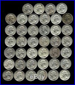 ONE ROLL OF WASHINGTON QUARTERS (1941-64) 90% Silver (40 Coins) LOT B50
