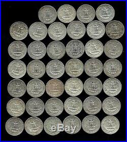 ONE ROLL OF WASHINGTON QUARTERS (1941-64) 90% Silver (40 Coins) LOT B50