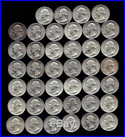 ONE ROLL OF WASHINGTON QUARTERS (1941-64) 90% Silver (40 Coins) LOT D35