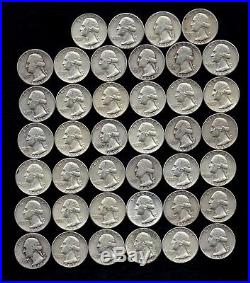 ONE ROLL OF WASHINGTON QUARTERS (1941-64) 90% Silver (40 Coins) LOT D75