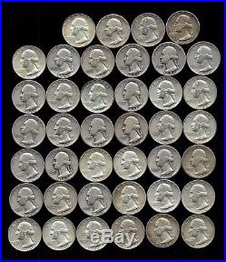 ONE ROLL OF WASHINGTON QUARTERS (1941-64) 90% Silver (40 Coins) LOT L66