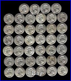 ONE ROLL OF WASHINGTON QUARTERS (1942-64) 90% Silver (40 Coins) LOT A87