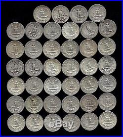 ONE ROLL OF WASHINGTON QUARTERS (1942-64) 90% Silver (40 Coins) LOT A87