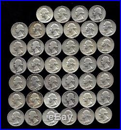 ONE ROLL OF WASHINGTON QUARTERS (1942-64) 90% Silver (40 Coins) LOT F2
