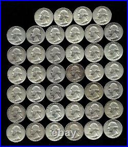 ONE ROLL OF WASHINGTON QUARTERS (1943-64) 90% Silver (40 Coins) LOT C95