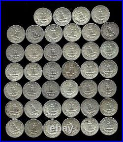 ONE ROLL OF WASHINGTON QUARTERS (1943-64) 90% Silver (40 Coins) LOT C95
