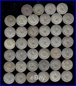 ONE ROLL OF WASHINGTON QUARTERS (1950-59) 90% Silver (40 Coins) LOT E19