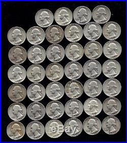 ONE ROLL OF WASHINGTON QUARTERS (1950-59) 90% Silver (40 Coins) LOT E20