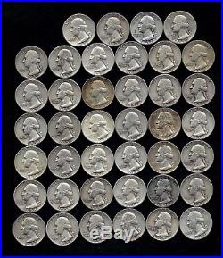 ONE ROLL OF WASHINGTON QUARTERS (1950-59) 90% Silver (40 Coins) LOT E67