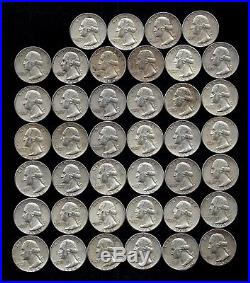 ONE ROLL OF WASHINGTON QUARTERS (1960-64) 90% Silver (40 Coins) LOT A43