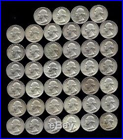 ONE ROLL OF WASHINGTON QUARTERS (1960-64) 90% Silver (40 Coins) LOT D79
