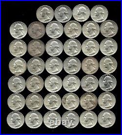 ONE ROLL OF WASHINGTON QUARTERS (1960-64) 90% Silver (40 Coins) LOT D82
