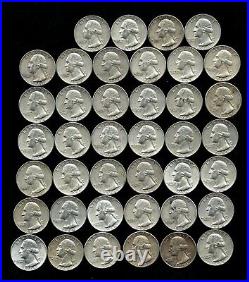 ONE ROLL OF WASHINGTON QUARTERS (1960-64) 90% Silver (40 Coins) LOT E40