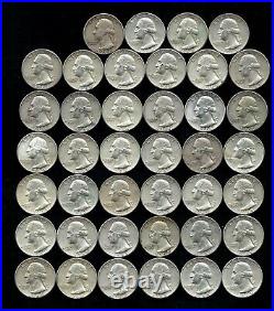 ONE ROLL OF WASHINGTON QUARTERS (1960-64) 90% Silver (40 Coins) LOT F09