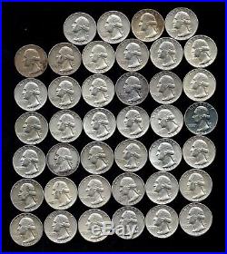 ONE ROLL OF WASHINGTON QUARTERS (1960-64) 90% Silver (40 Coins) LOT F52