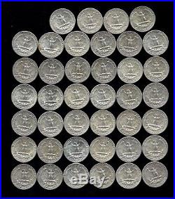 ONE ROLL OF WASHINGTON QUARTERS (1960-64) 90% Silver (40 Coins) LOT F 16
