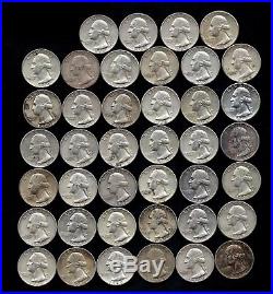 ONE ROLL OF WASHINGTON QUARTERS (1960-64) 90% Silver (40 Coins) LOT H62