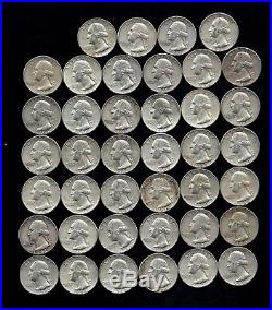 ONE ROLL OF WASHINGTON QUARTERS (1960-64) 90% Silver (40 Coins) LOT J1