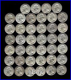 ONE ROLL OF WASHINGTON QUARTERS (1960-64) 90% Silver (40 Coins) LOT L59