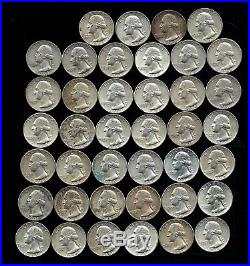 ONE ROLL OF WASHINGTON QUARTERS (1960-64) 90% Silver (40 Coins) LOT M15