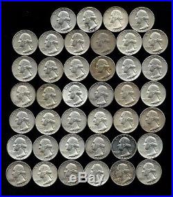 ONE ROLL OF WASHINGTON QUARTERS (1960-64) 90% Silver (40 Coins) LOT M16