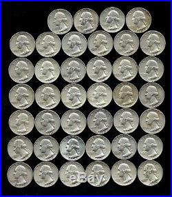 ONE ROLL OF WASHINGTON QUARTERS (1960-64) 90% Silver (40 Coins) LOT P96