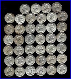 ONE ROLL OF WASHINGTON QUARTERS (1961-64) 90% Silver (40 Coins) LOT E37