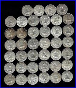 ONE ROLL OF WASHINGTON QUARTERS (1961-64) 90% Silver (40 Coins) LOT E37