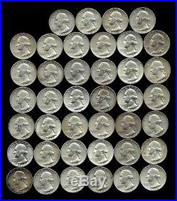 ONE ROLL OF WASHINGTON QUARTERS (1961-64) 90% Silver (40 Coins) LOT Q18