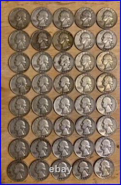 ONE ROLL OF WASHINGTON QUARTERS 90% SILVER All from 1950's (40 COINS)
