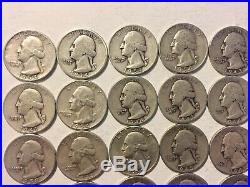 ONE ROLL OF WASHINGTON QUARTERS 90% Silver (40 Coins) Ungraded Nice. Lot3