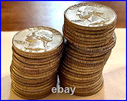 One (1) Full Roll 40 Coins 90% Silver 1963-1964 P & D Washington Quarters XF/AU