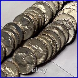 One (1) Full Roll 40 Coins 90% Silver 1964 P & D Washington Quarters XF/AU