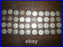 One Roll (40) 90% Silver Washington Quarters Pre 1965 Circulated