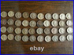 One Roll (40) 90% Silver Washington Quarters Pre 1965 Circulated, great cond