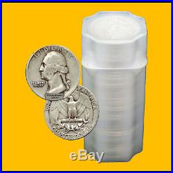 One Roll 40 Coins Pre-1965 Washington Quarters 90% Silver Circulated Lot