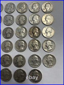 One Roll Of 40 Washington Quarters (1940-64) 90% Silver